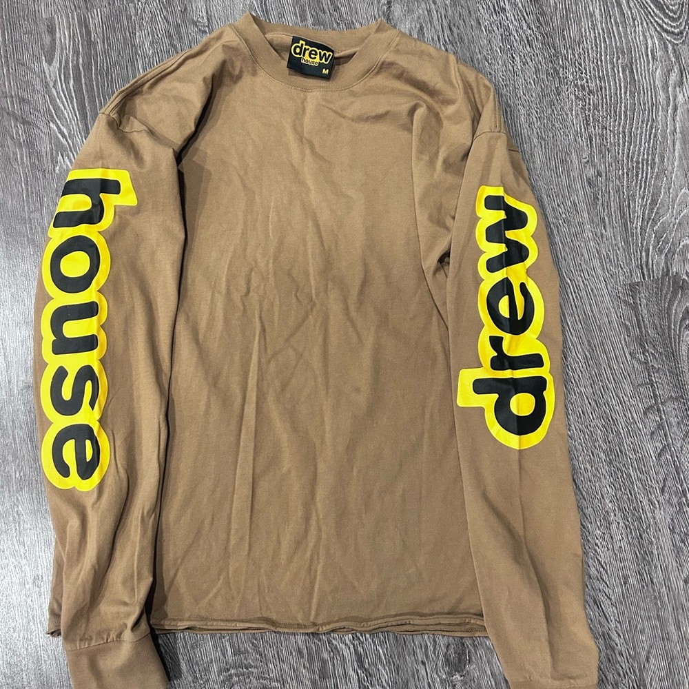 Drew House Tan Long Sleeve Tee with Yellow Accents